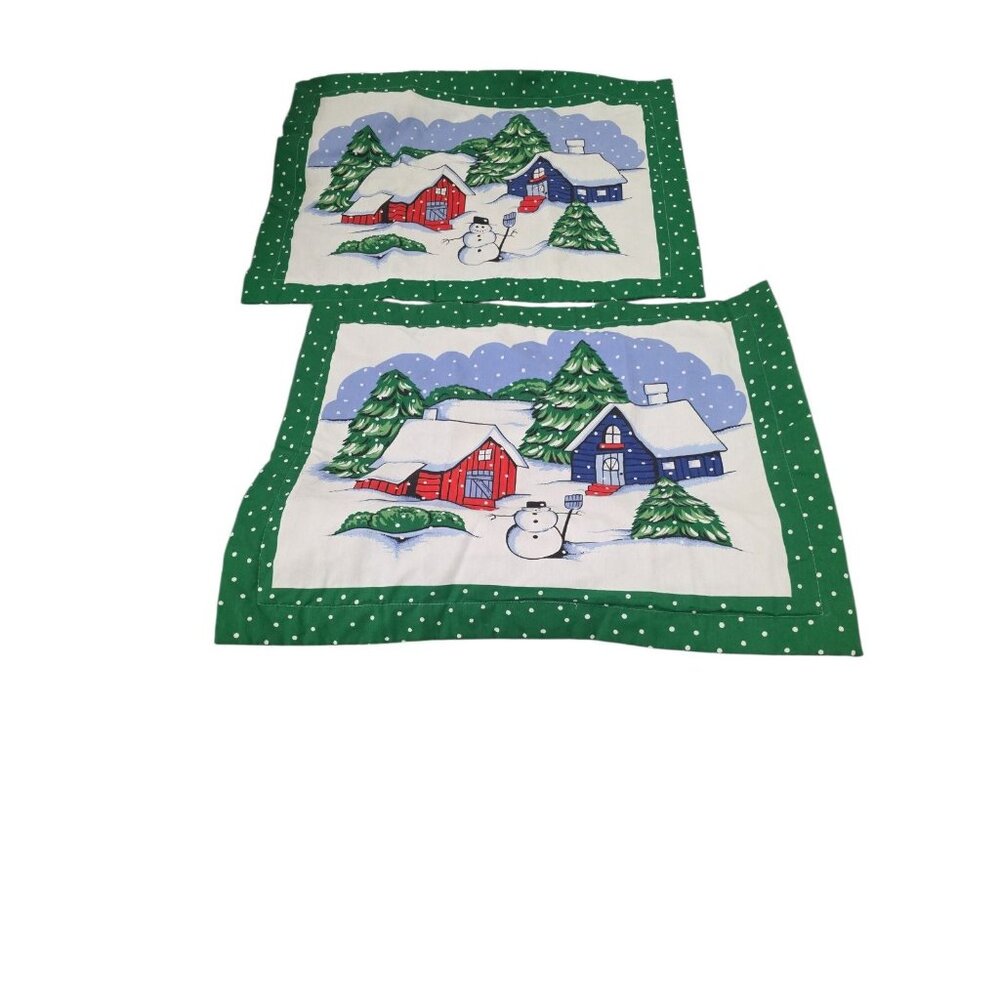 Christmas Holiday Snowman Pillowcases Covers Set Of Two Large Vintage